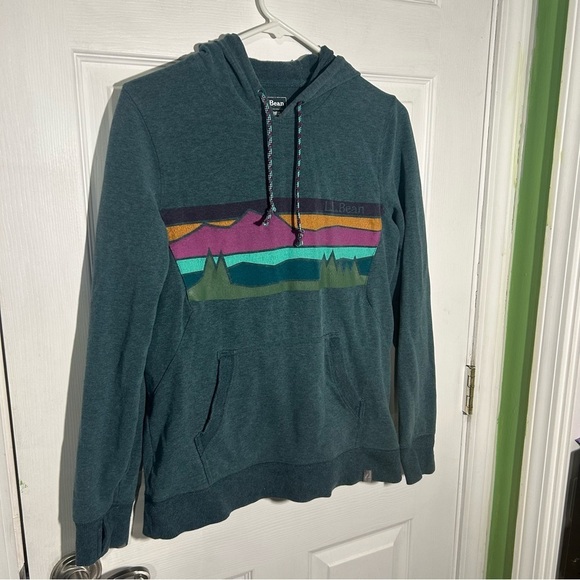 LL Bean Women's Bean's Cozy Camp Hoodie Spruce Heather Crossbars Size XS Teal - Picture 3 of 13